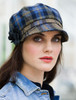 Ladies Newsboy Hat - Charcoal Blue Beige Plaid