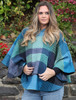 Cheryl Herringbone Hooded Poncho - Kildare Blue