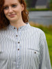 Ladies Flannel Grandfather Shirt - Blue Stripe