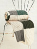 Multi-Tone Aran Patchwork Throw - White, Grey & Green