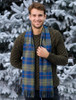 Narrow Lambswool Checked Scarf - Blue Olive Plaid