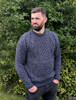 Men's Traditional Aran Wool Crew Neck Sweater - Denim