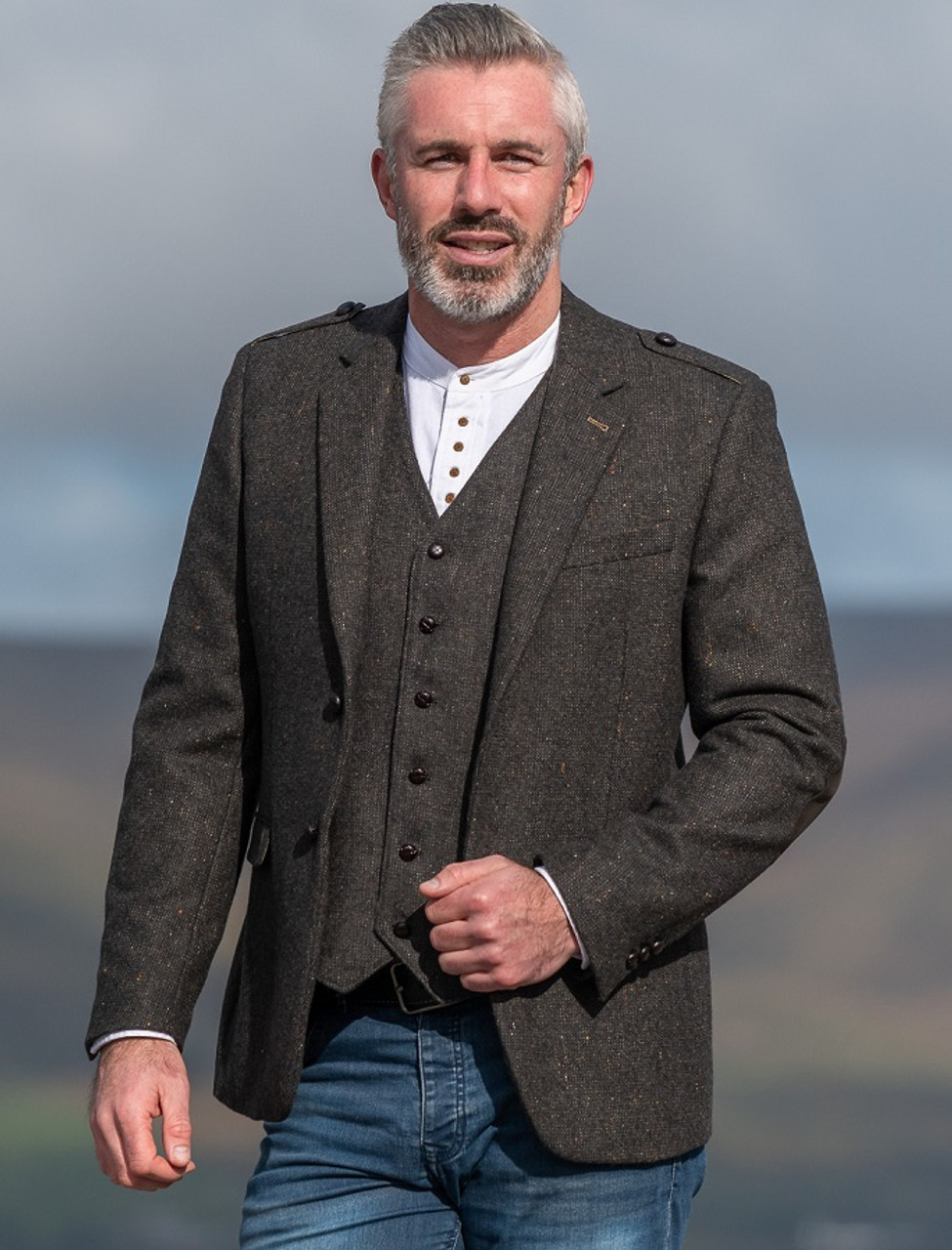 Brown donegal tweed essential Jacket with elbow patches with