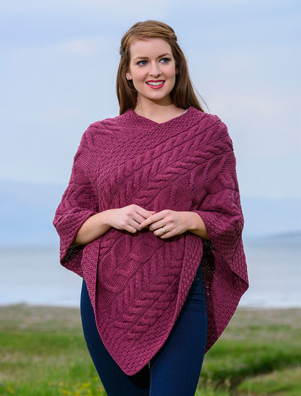 Super Soft Cable Stitch Poncho | Aran Sweater Market