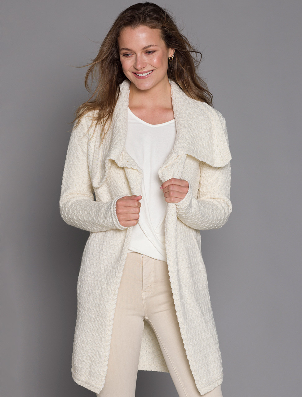 Woven Textured Aran Wrap Coat | Aran Sweater Market