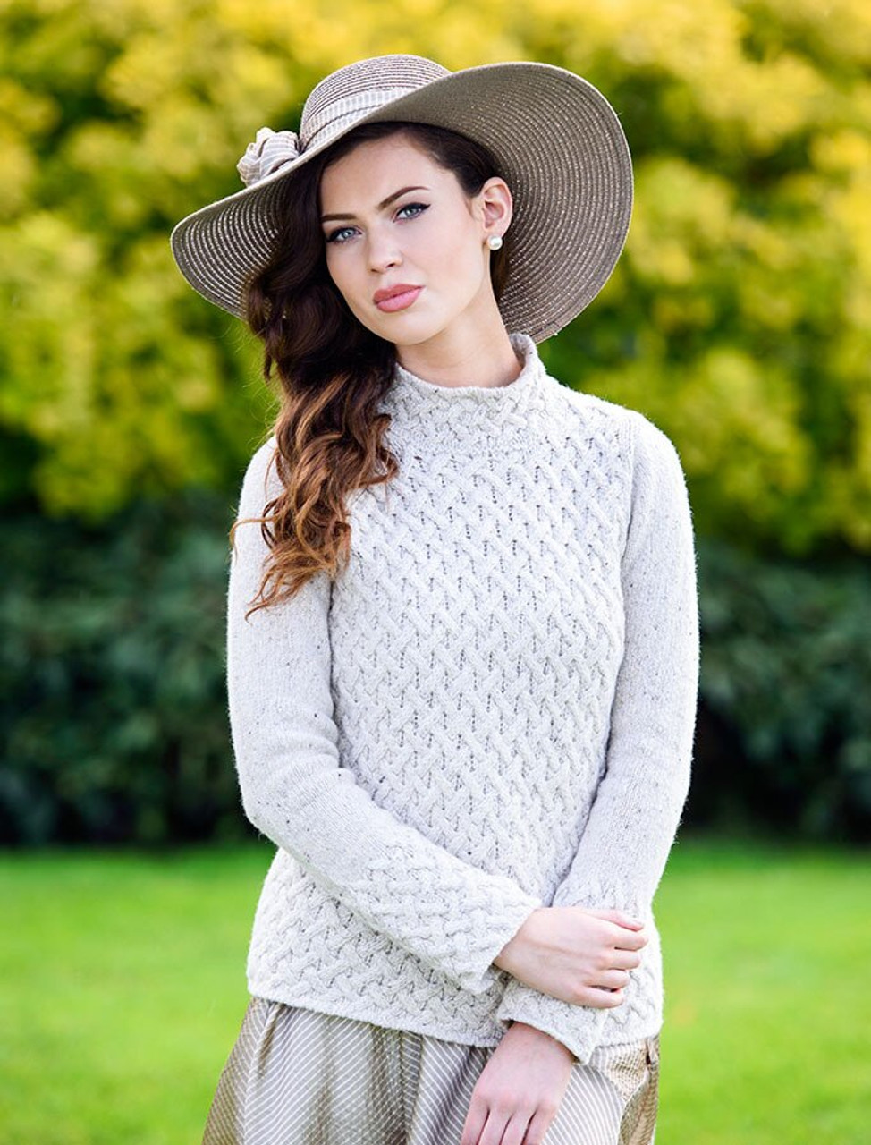 Wool Cashmere Aran Trellis Sweater, cable knit, Irish | Aran