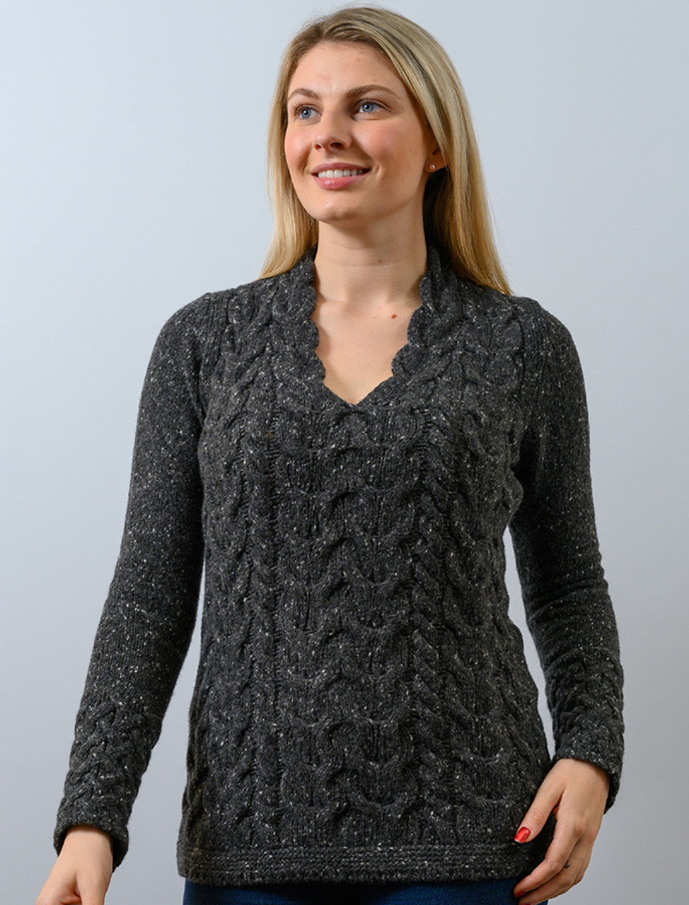 Wool Cashmere Cable V-Neck Sweater, Aran Sweater Market