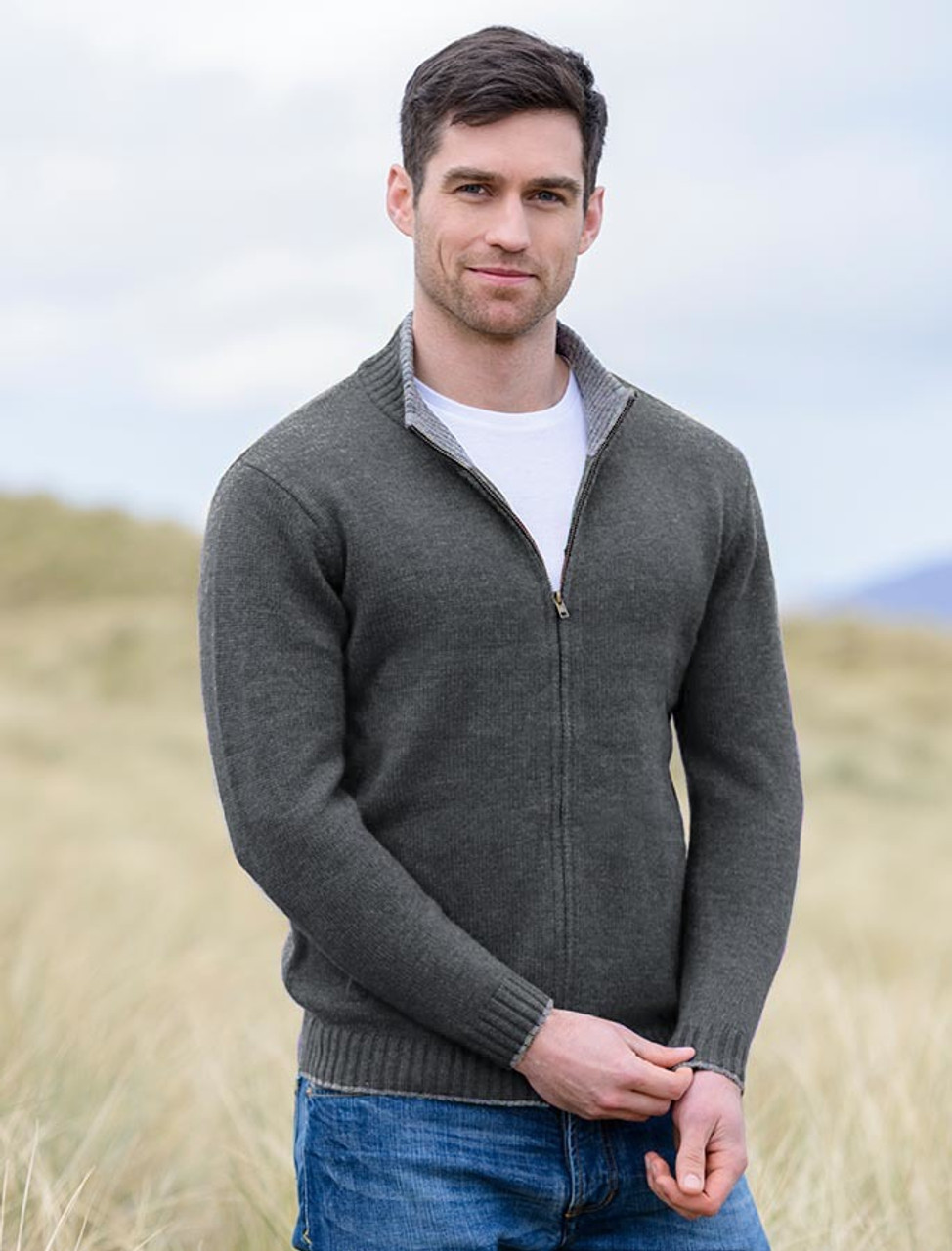 mens zip up wool cardigan