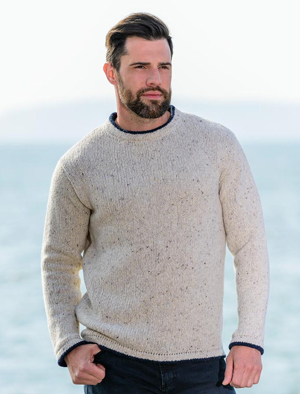 Mens Crew Neck Sweater Fisherman Sweater Men Mens