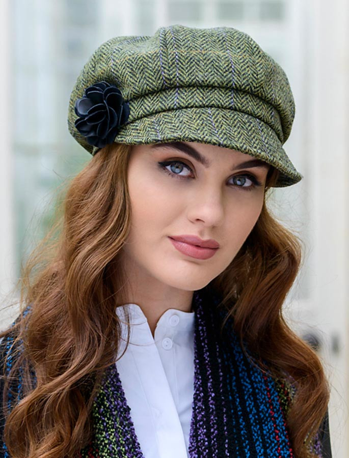 Ladies Tweed Newsboy Hat - Light Green 