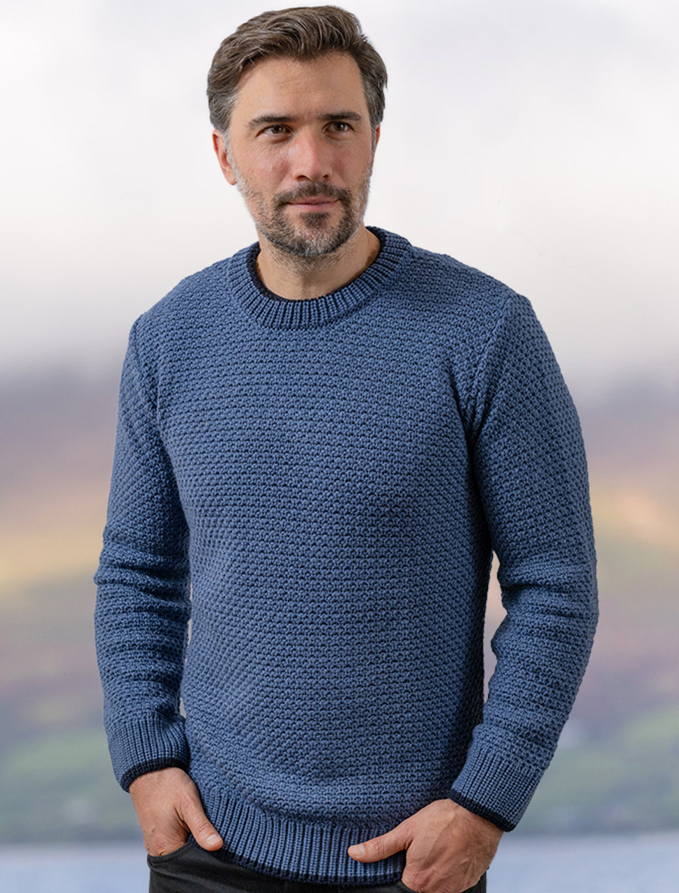 Merino Textured Crew Neck Sweater | Aran Sweater Market