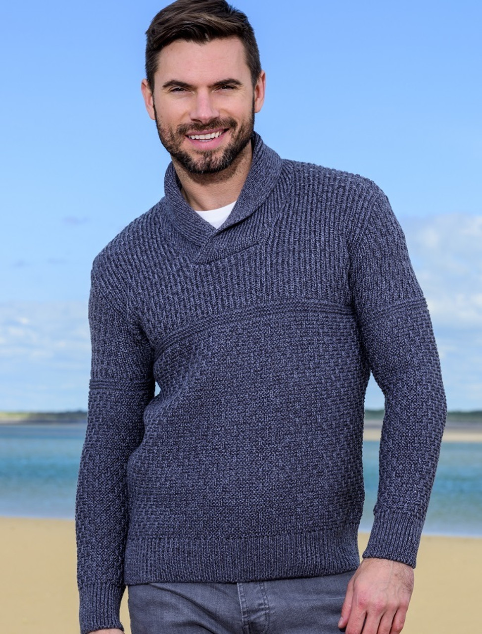 textured knit shawl collar sweater for men