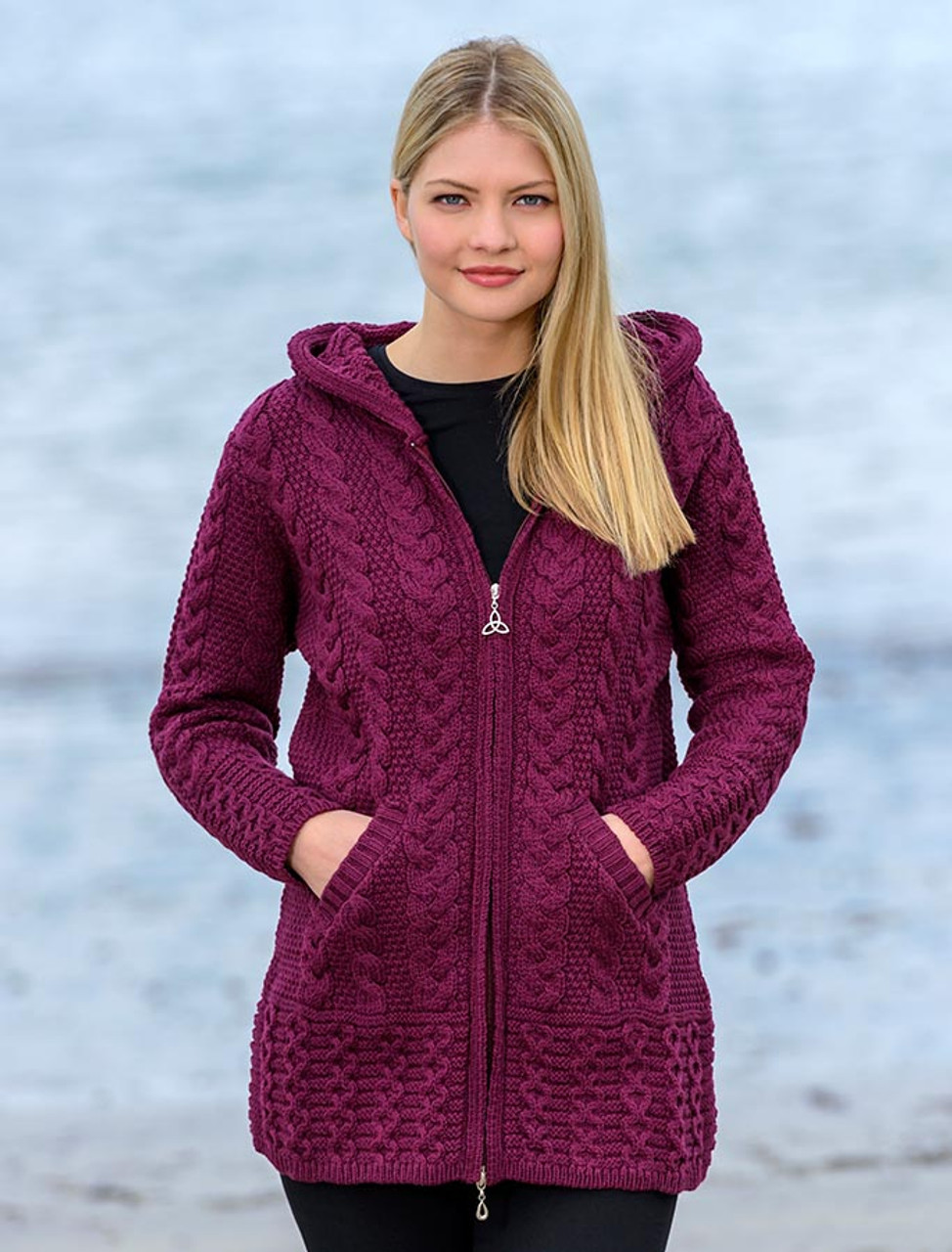 Wool coat with hood, hooded wool coatigan, ladies wool coat