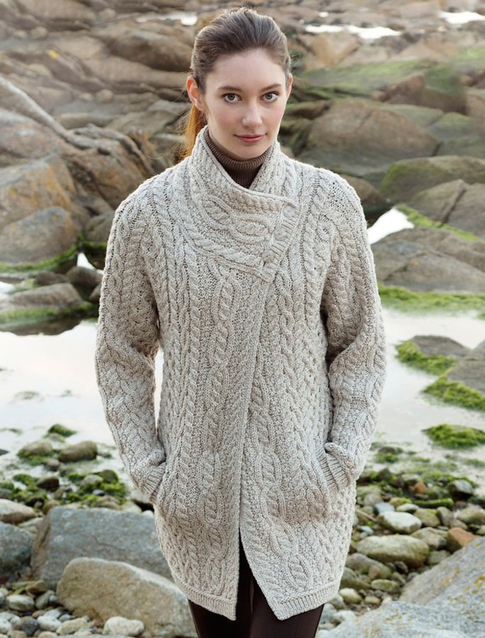 Aran Cable Crossover Neck Coat