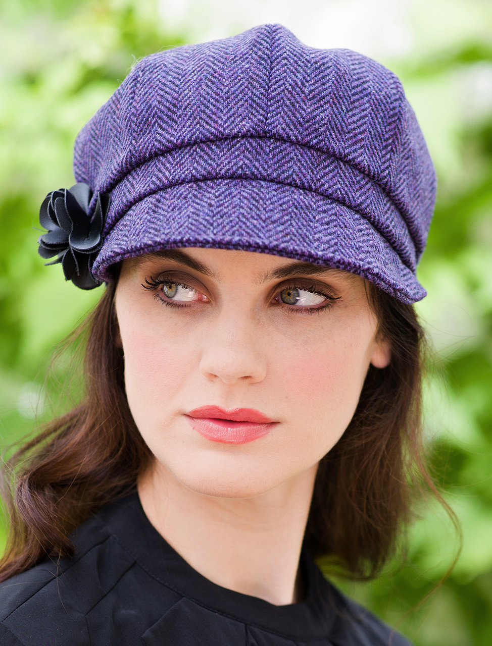 Ladies Tweed Newsboy Hat Dark Purple Mucros Weavers