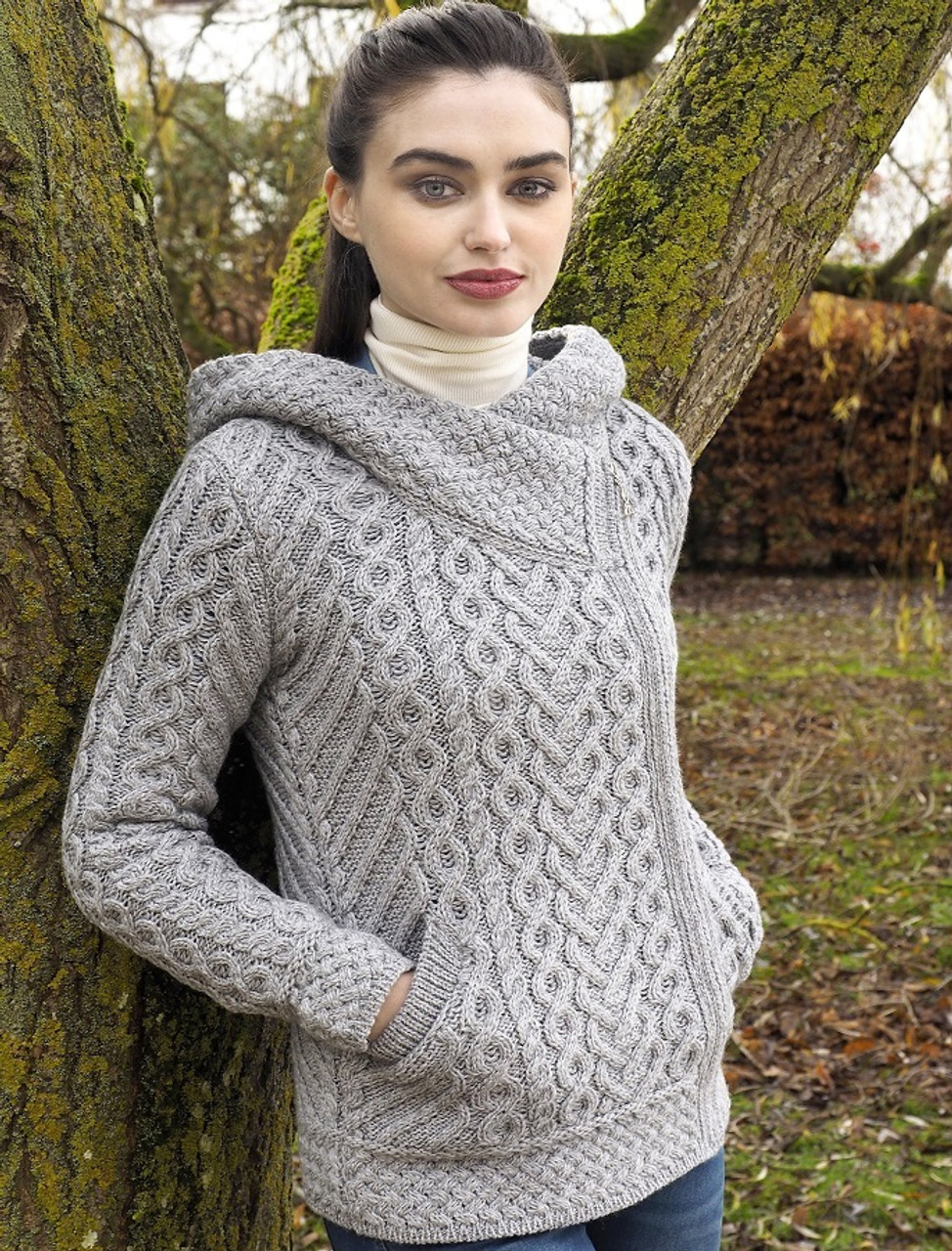 Aran Cable Knit Hoodie With Celtic Side Zip | Aran Sweater Market