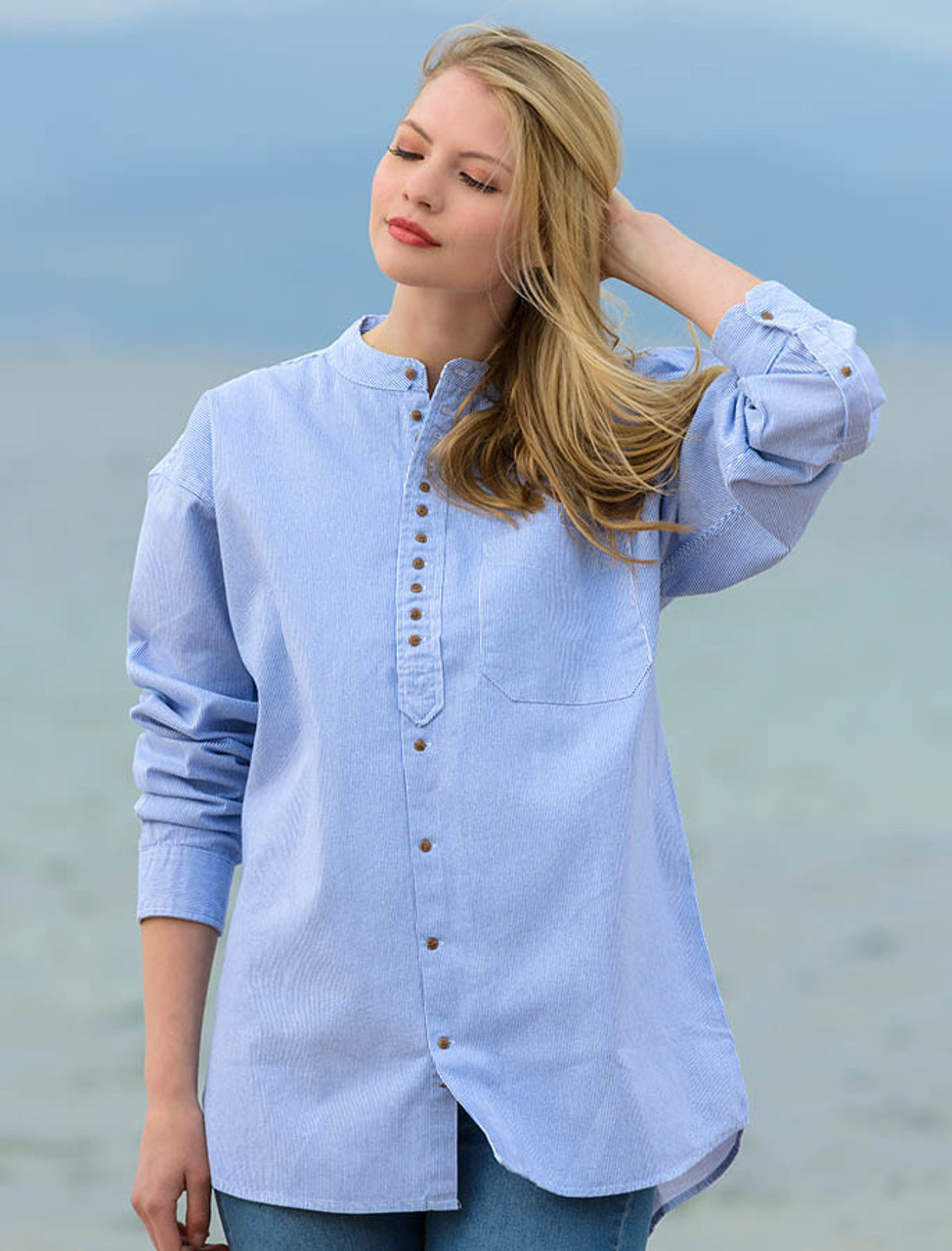 Irish Grandfather Shirt - Blue and White Pinstripe