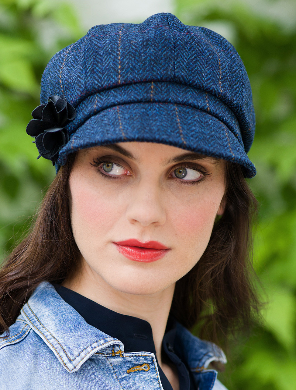 Ladies Tweed Newsboy Hat - Denim | Mucros Weavers