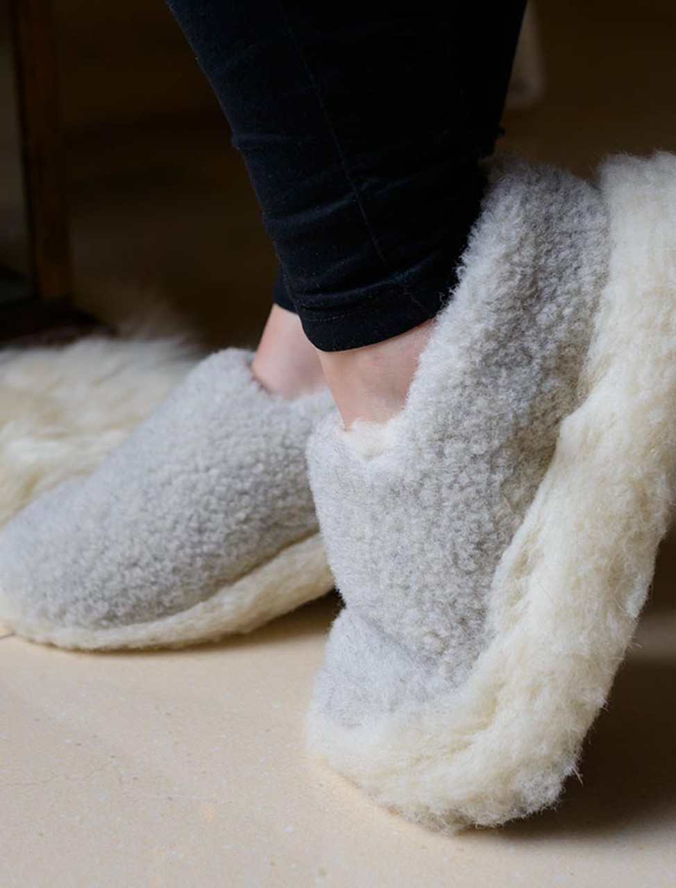 grey wool slippers