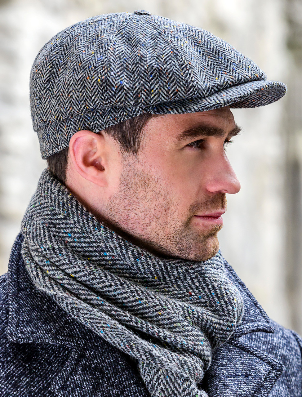 Mucros 8 Panel Driving Herringbone - | Cap Grey Weavers Mucros