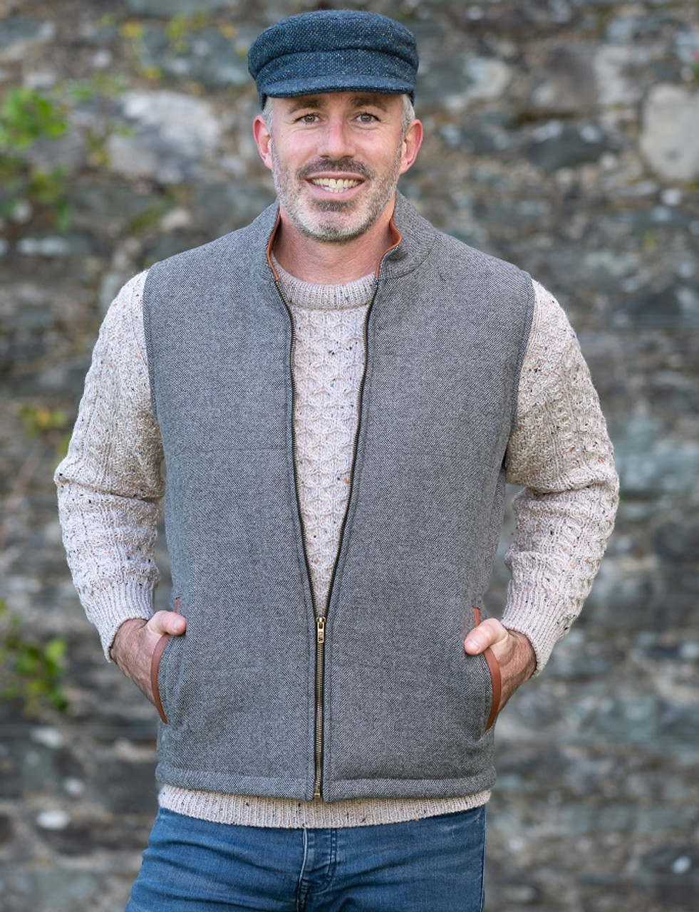 Men's Tweed Body Warmer - Light Grey | Celtic Tweeds