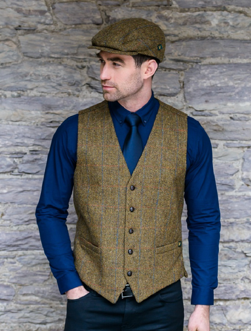 Irish Tweed Herringbone Waistcoat - Brown & Red Check | Mucros Weavers