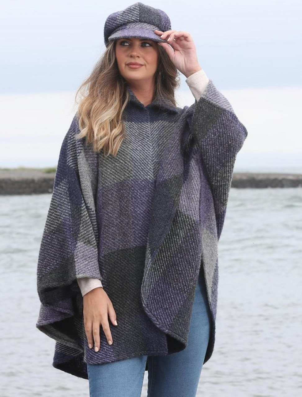 Rachel Button Up Cape, Multi-Indigo | Branigan Weavers