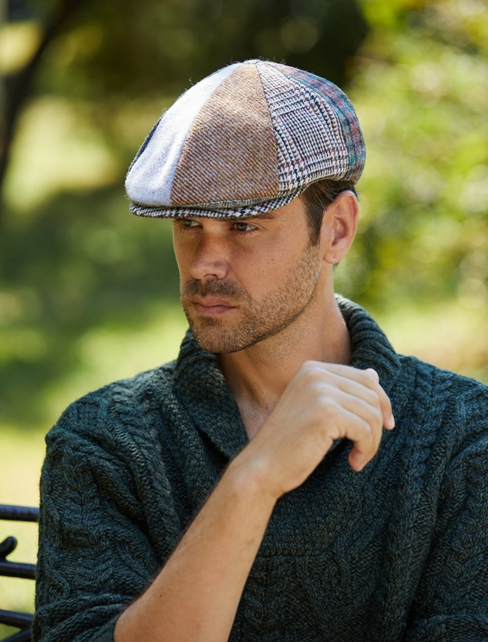 Men's Irish Wool Cap, Tweed Patchwork Cap
