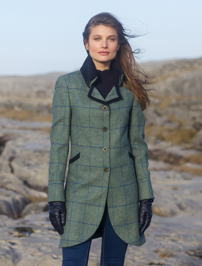 Sinead Tweed Coat - Light Teal Check