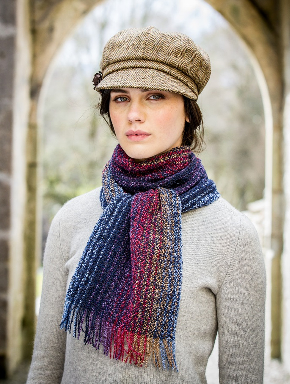 Wool Cashmere Skellig Scarf - Multi Blue & Purple | Mucros Weavers