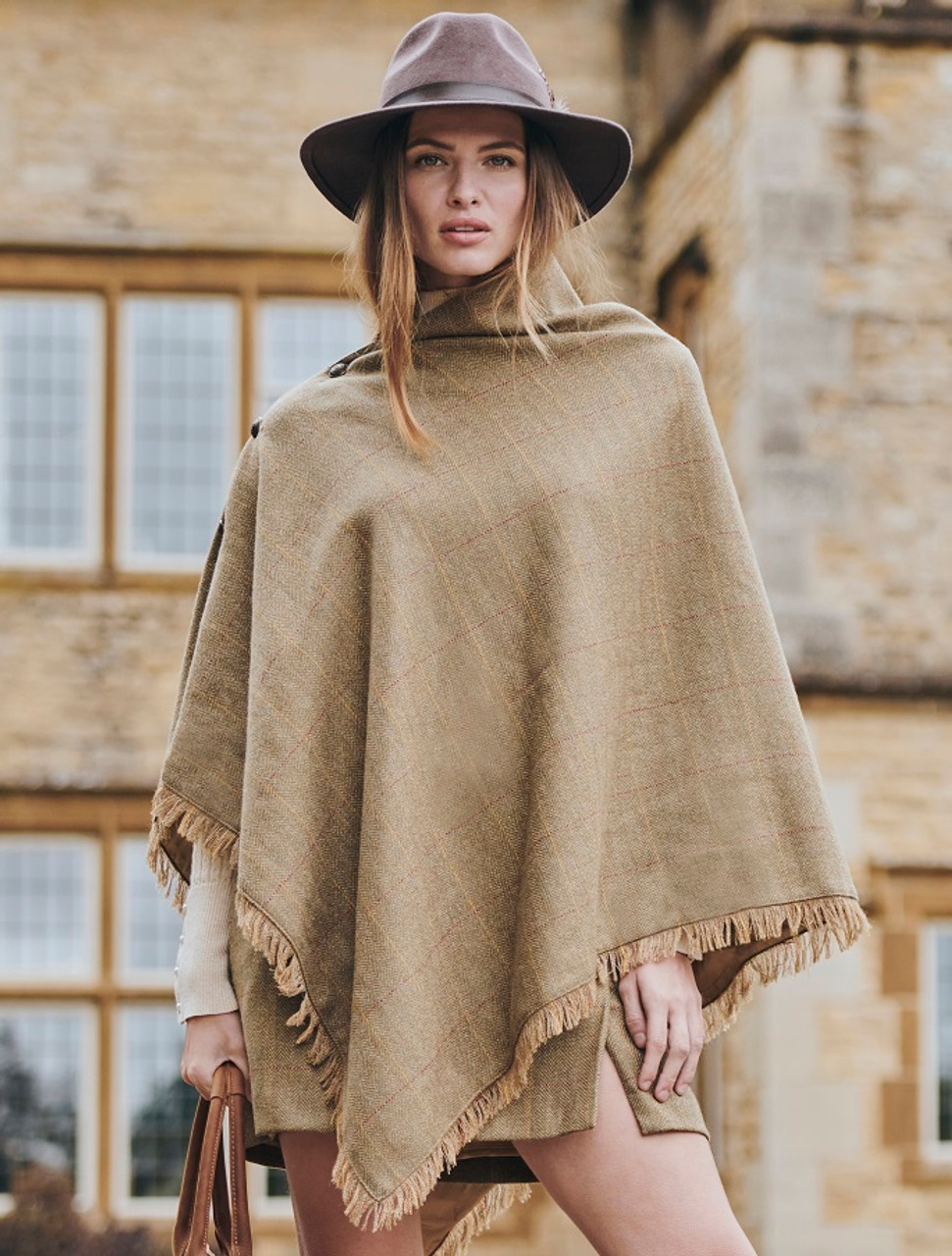 Hazelwood Pure Wool Tweed Poncho - Elm | Dubarry Of Ireland
