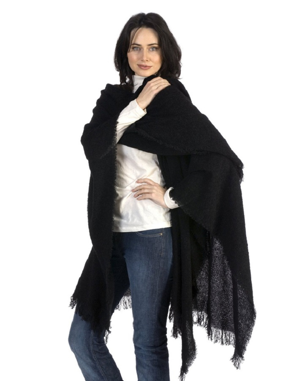 Wool and cashmere cape, black, Shawls & Stoles Women's