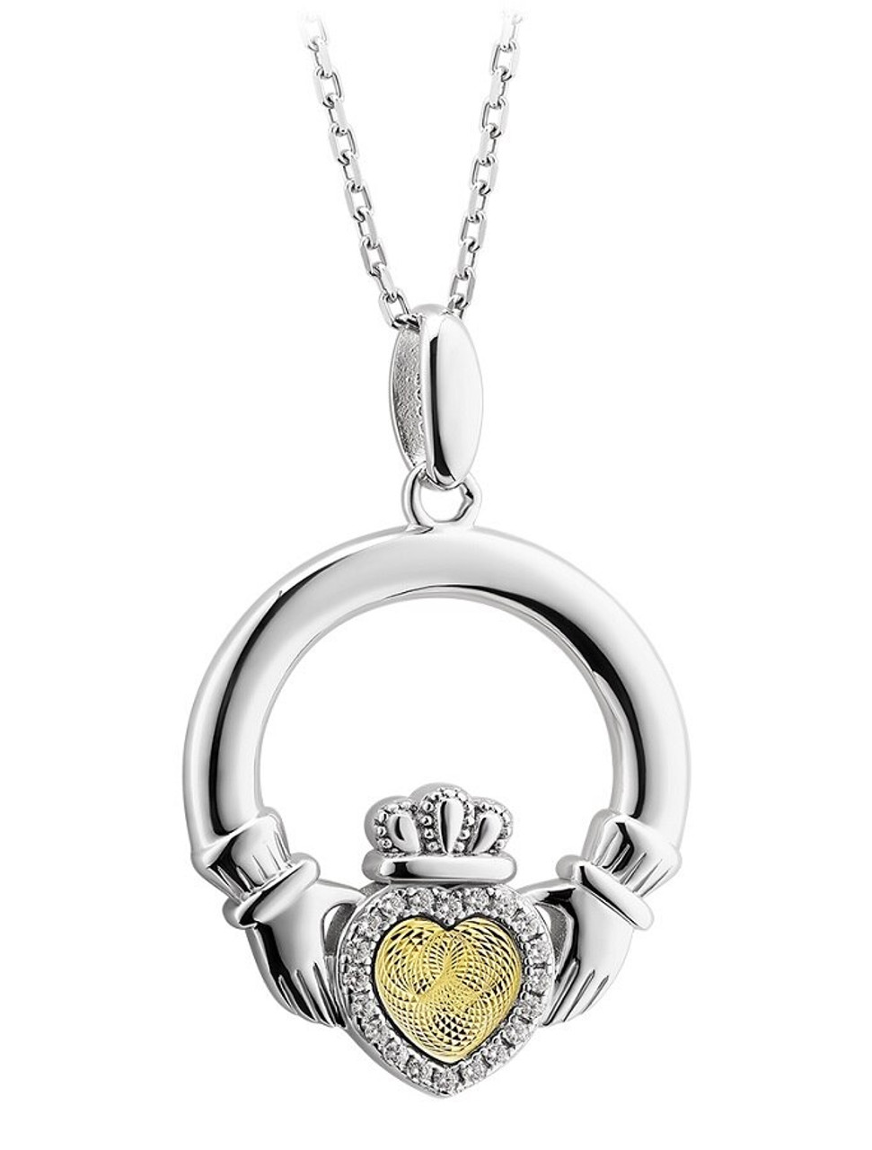 Irish Necklace | 10k Gold Heart Sterling Silver Claddagh Pendant at  IrishShop.com | IJSV46476