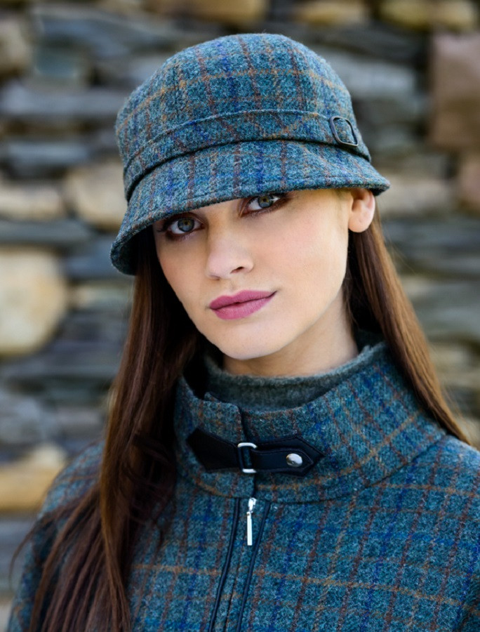 Tweed Flapper Cap - Teal \u0026 Brown Plaid