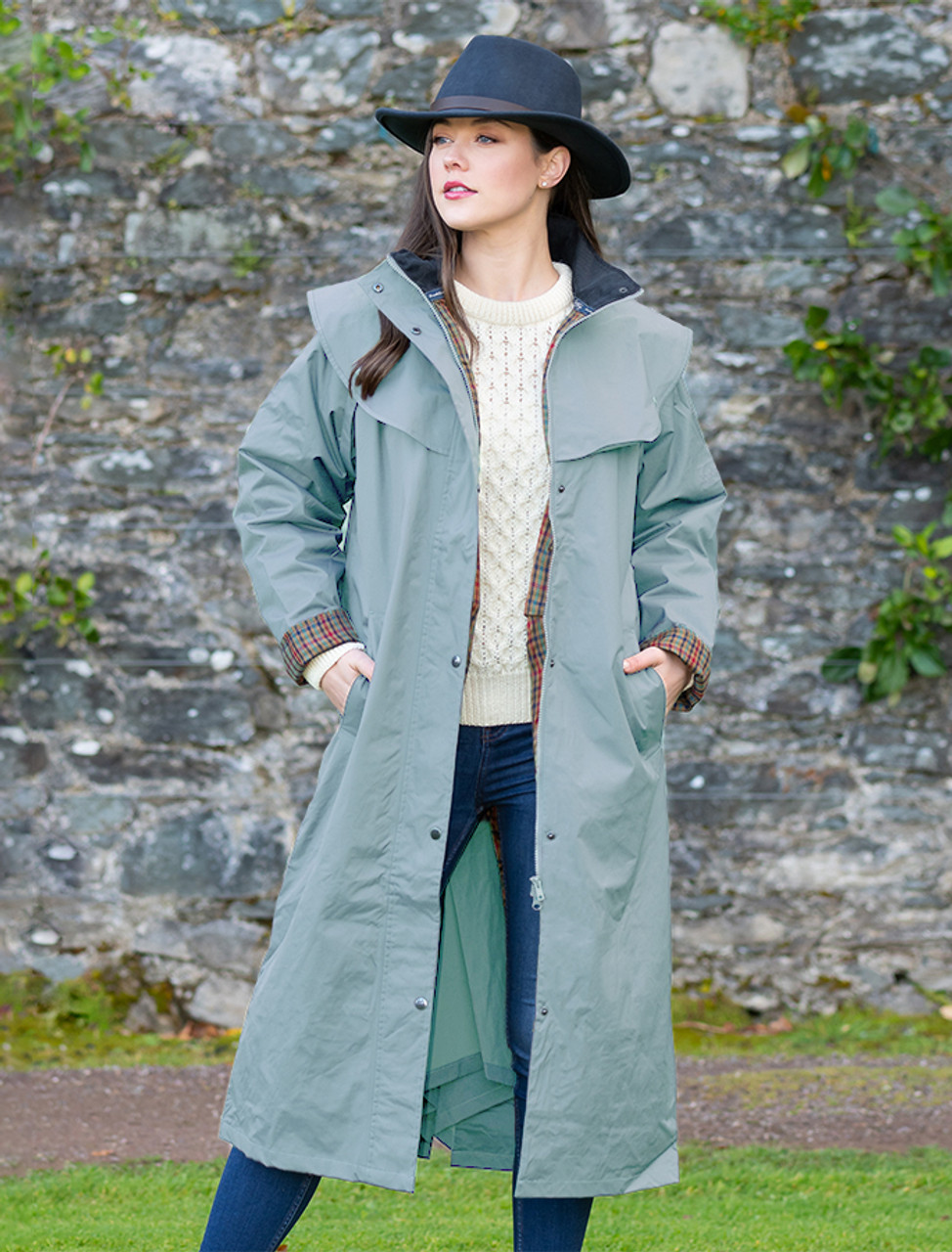 Ladies long hot sale length waterproof coat