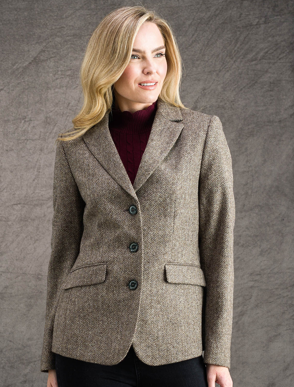 Tara Tweed Hacking Jacket - Light Tan Herringbone - Weavers Of Ireland