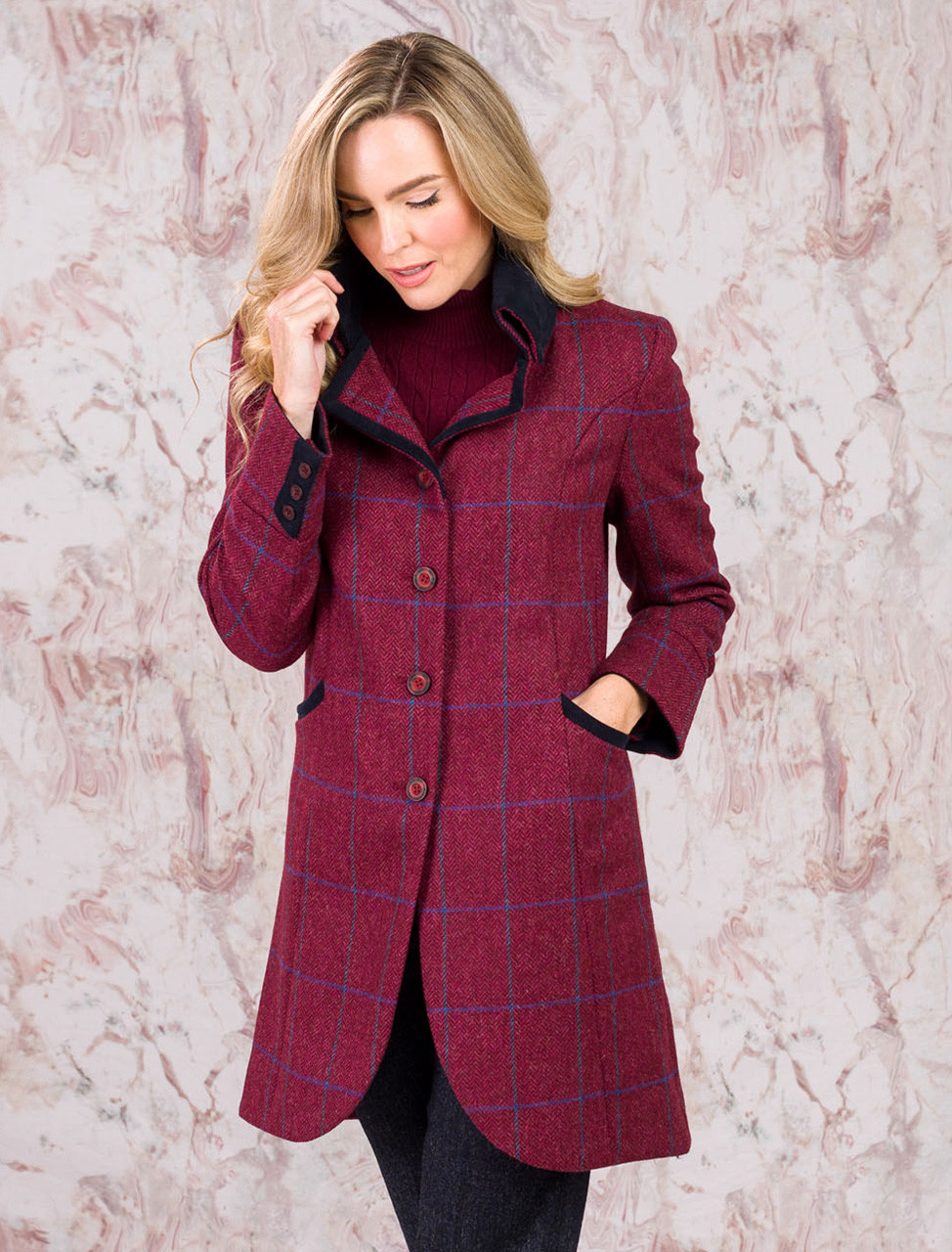 Sinead Tweed Coat - Rose Herringbone Check