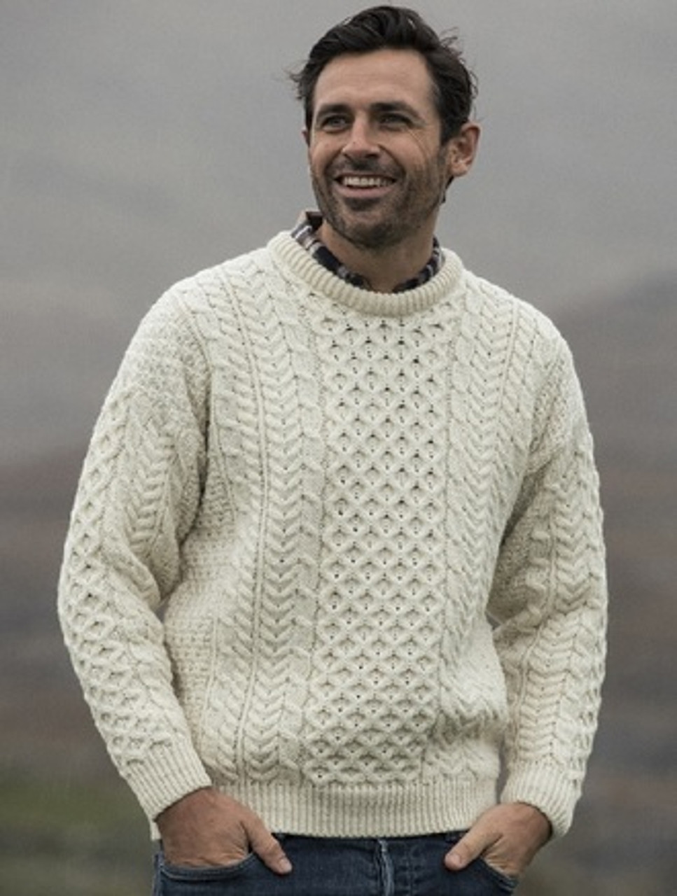 Mens Irish Wool Sweater, 100% Real Irish Wool, Traditional Knit