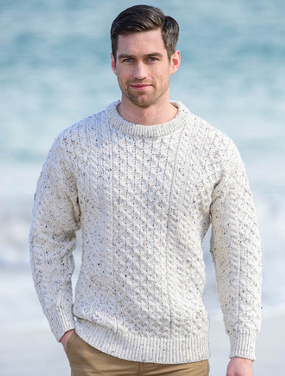 Damson Men's V-Neck One Button Aran Sweater