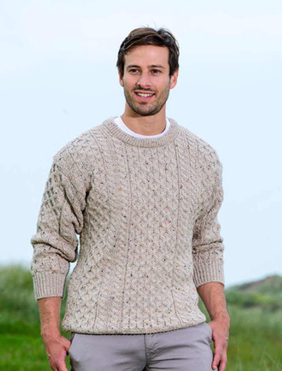 Mens Heavyweight Traditional Aran Wool Sweater - Weavers of Ireland