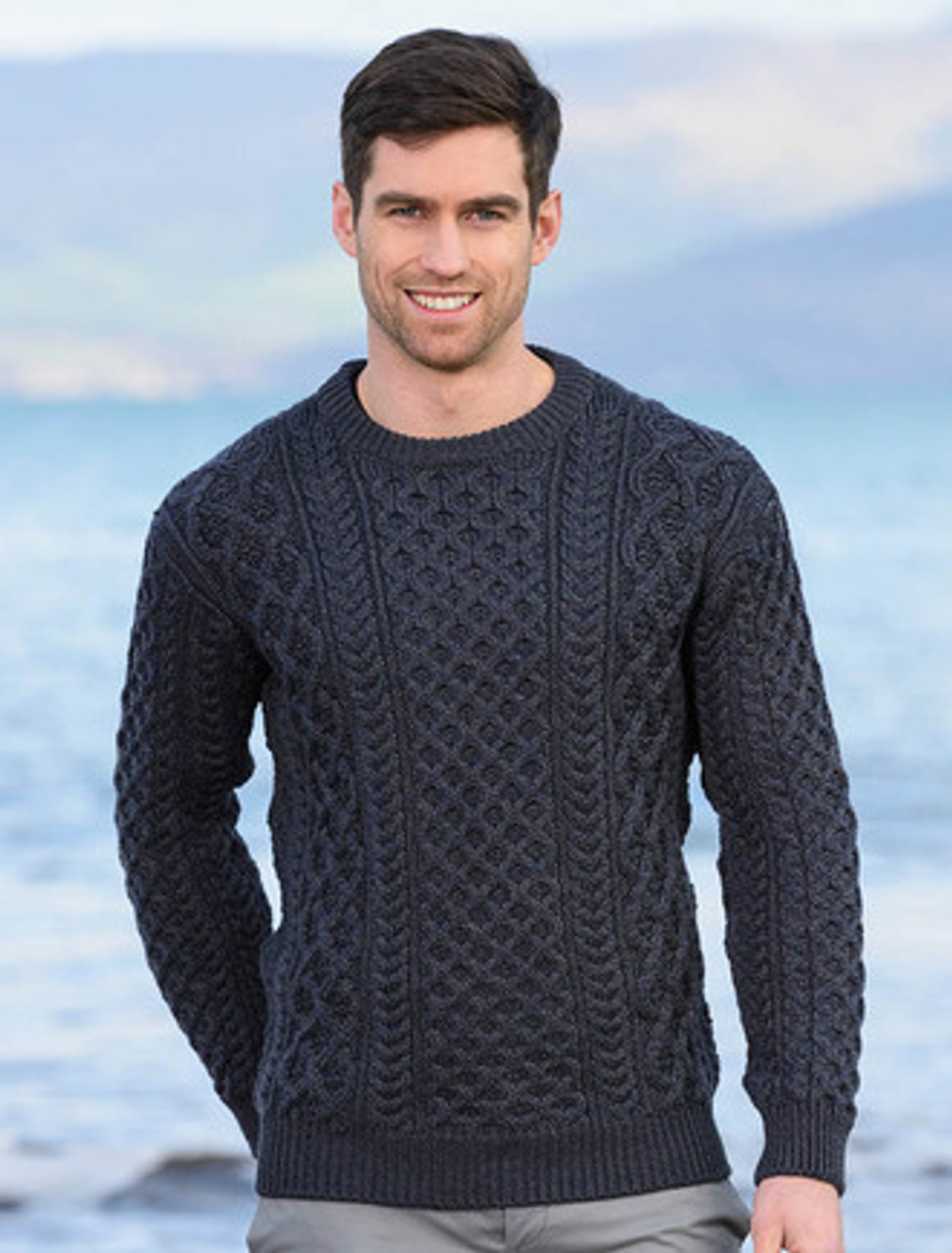 Heavyweight Merino Wool Aran Sweater - Weavers of Ireland