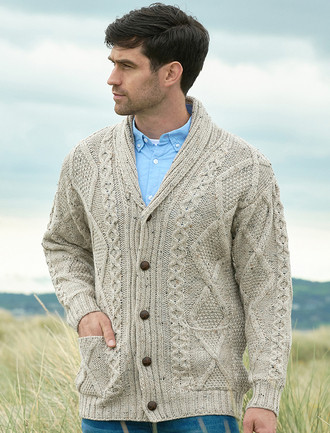 Men's Shawl Neck Diamond Cardigan Weavers of Ireland