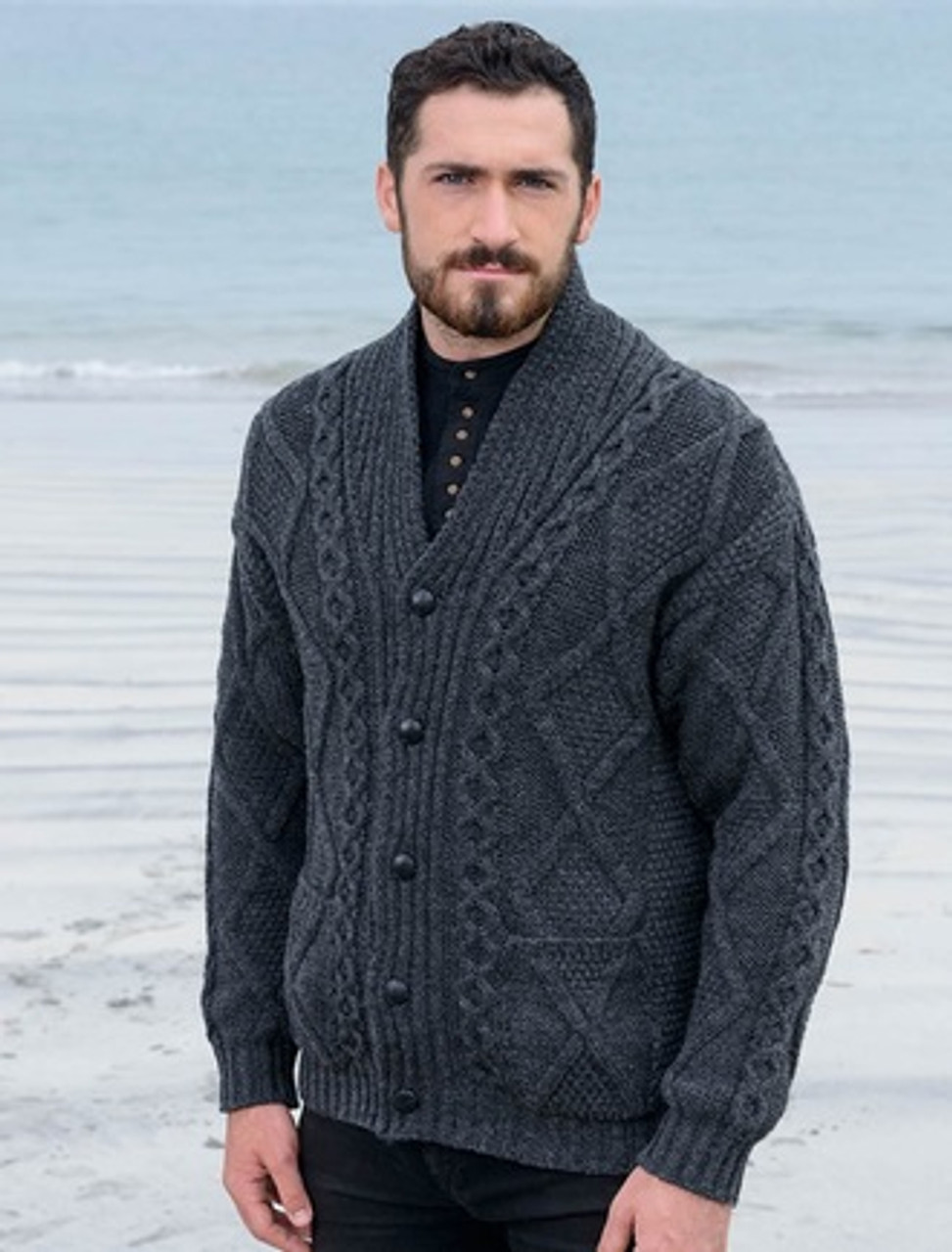 Men's Shawl Neck Diamond Cardigan - Weavers of Ireland