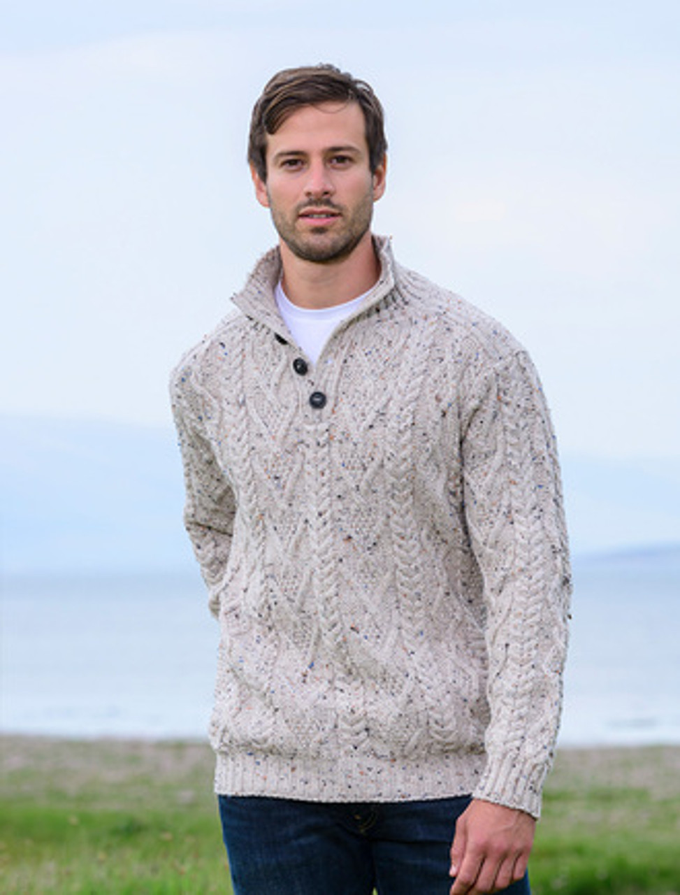 Buttoned Merino Wool Sweater - Weavers of Ireland