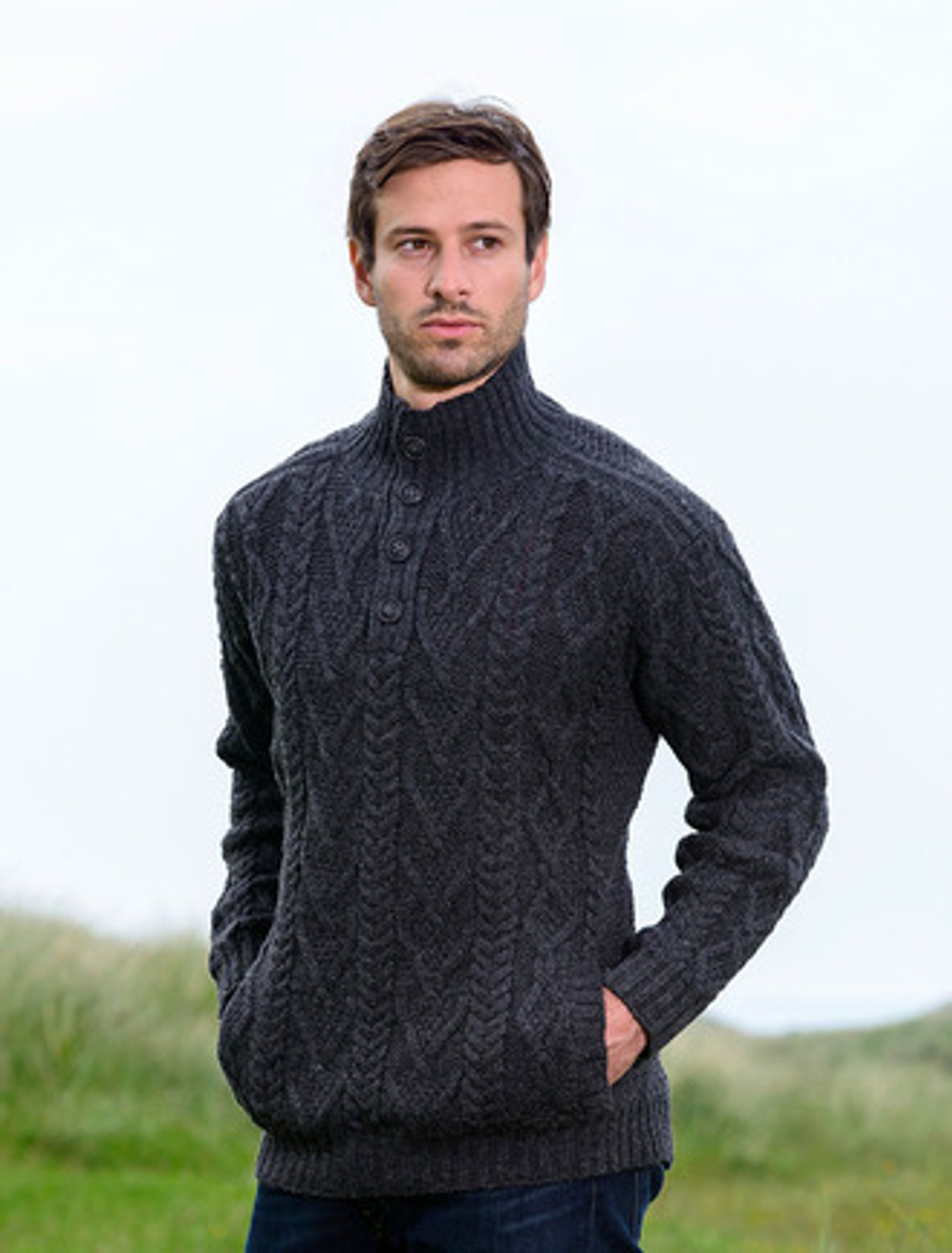 Buttoned Merino Wool Sweater - Weavers of Ireland
