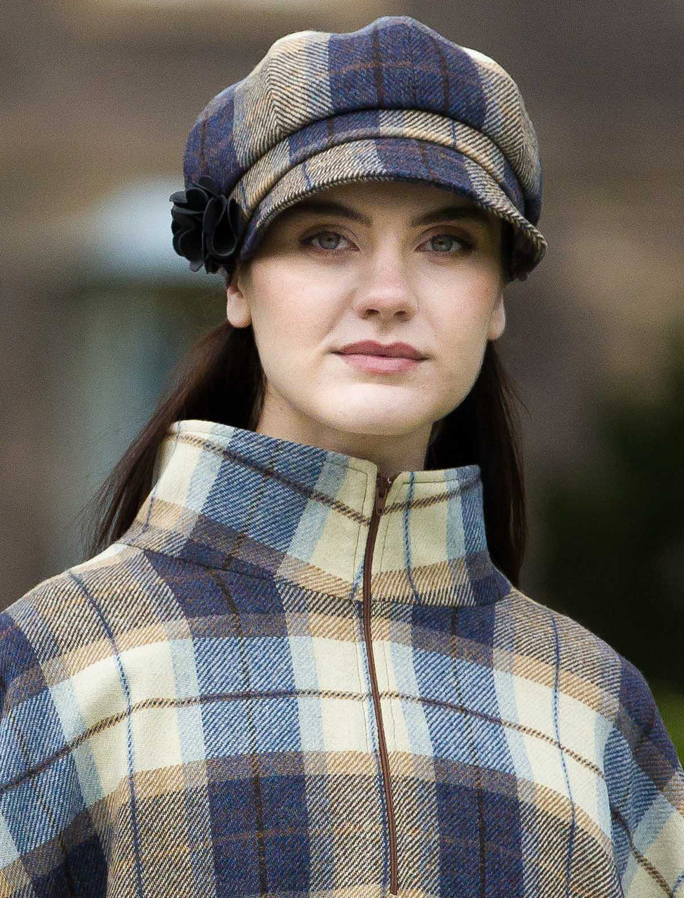 Ladies Tweed Newsboy Hat - Cream Navy 