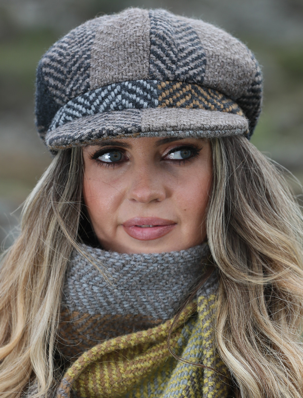 Ladies Wool Peaky Blinders Hat - Donegal Mustard Grey