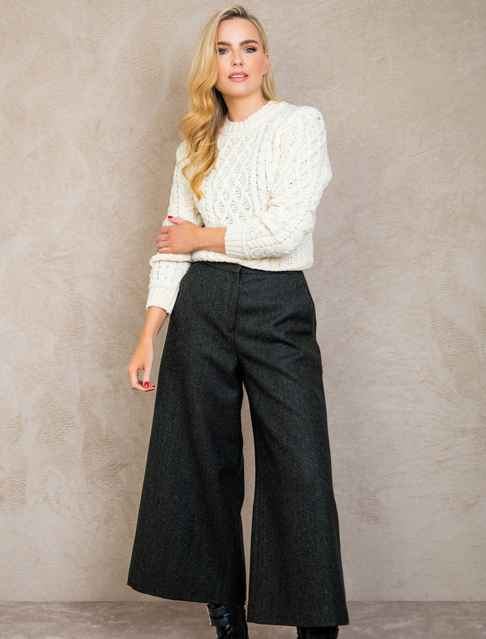 Enya Tweed Culottes - Green Herringbone