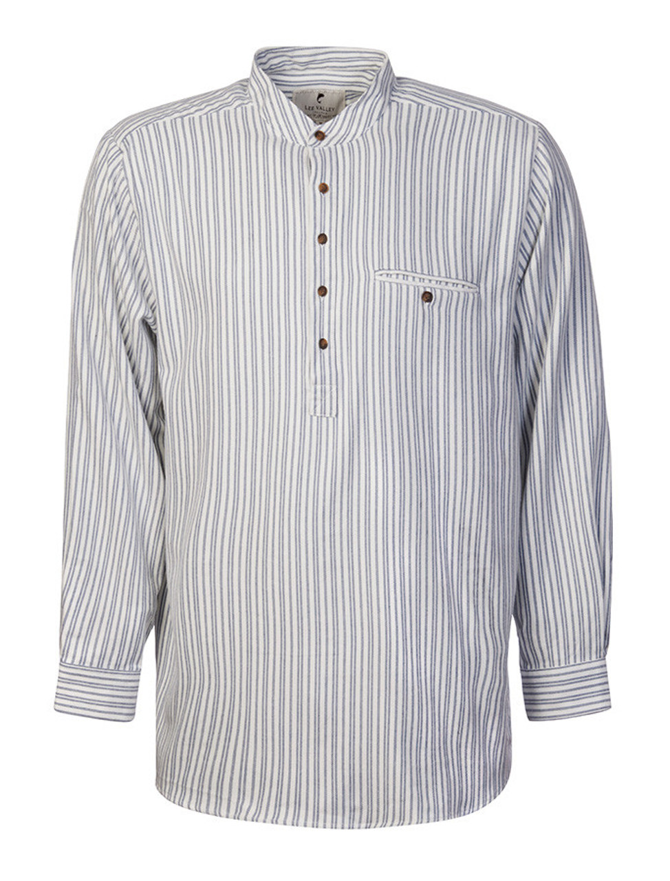 Grandfather Shirt - Blue Ivory Stripe | Weavers Of Ireland