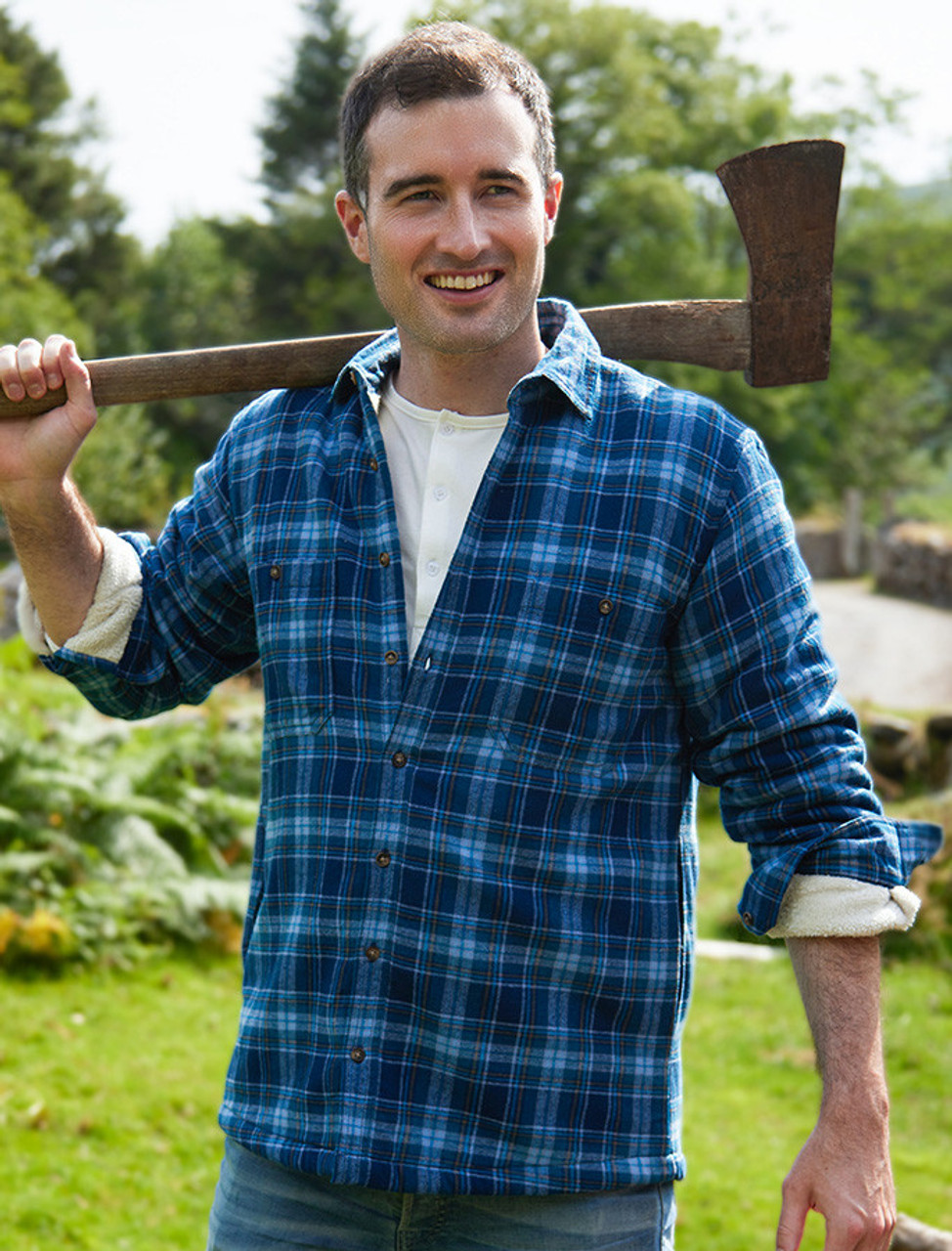 Fleece Lined Flannel Shirt - Blue Navy Tartan